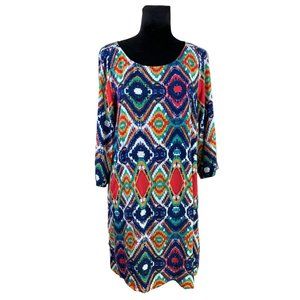 Ella Moss Size L Colorful Vibrant Geometric Mini Shift Dress